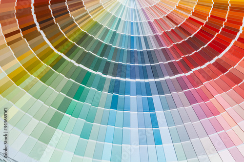 Close-up of catalog of paints with a various color palette
