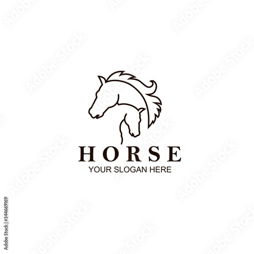 monochrome icon of horse head isolated on white background