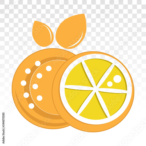 Lemon citrus half slice or Citric acid flat icons on a transparent background