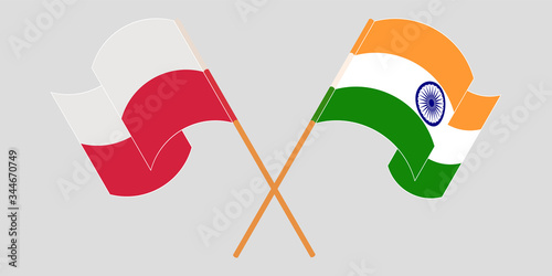 Crossed and waving flags of Poland and India