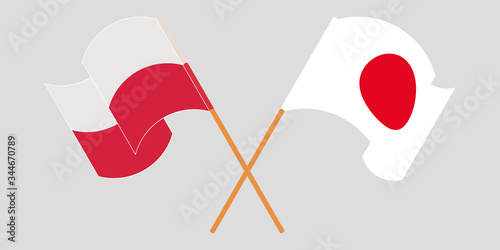 Crossed and waving flags of Poland and Japan