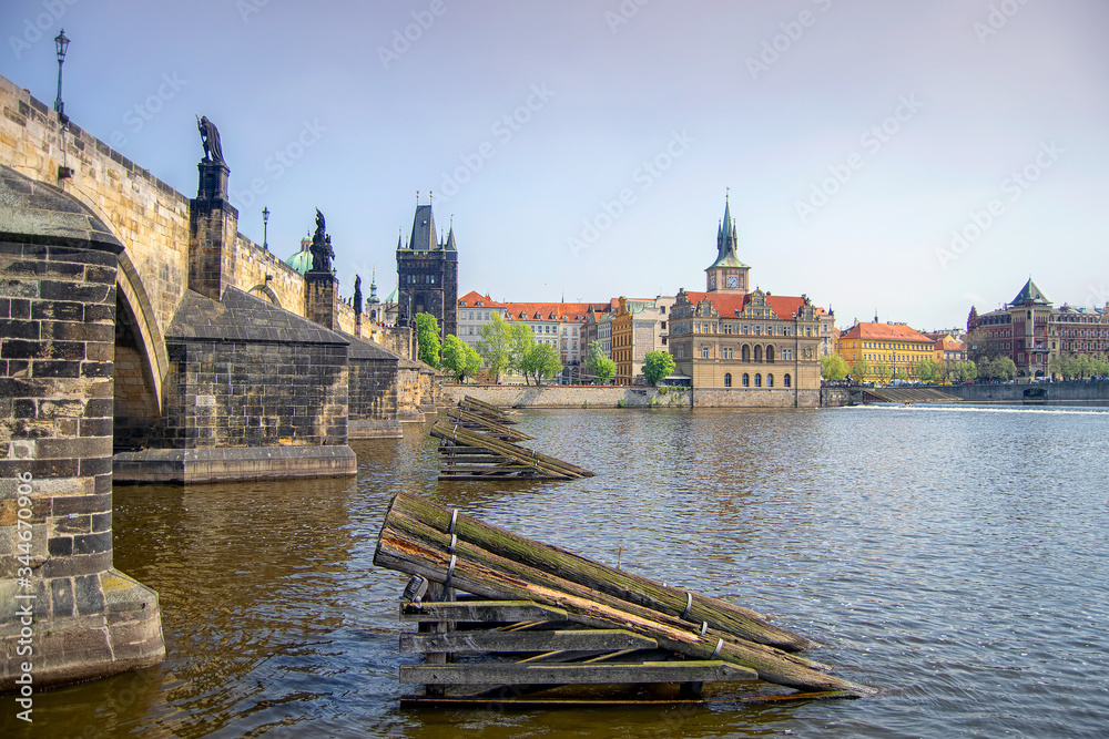 Charles bridge and the Vltava river in Prague