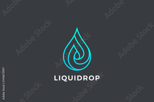 Water drop Logo design vector template Linear style. Blue Droplet lines aqua Logotype icon