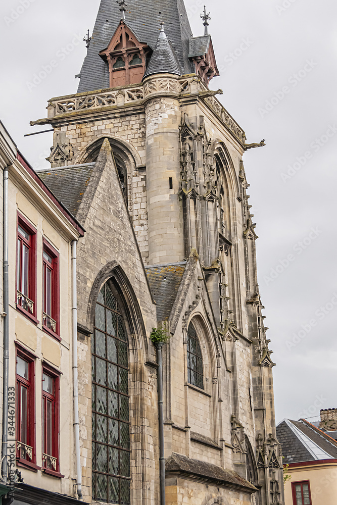 Fragment of Amiens Church of Saint-Leu. Built in 1481, church of Saint Leu is one of the twelve ancient parishes of Amiens. Dedicated to Saint Leu, Bishop of Sens. Amiens, Somme, Picardie, France.