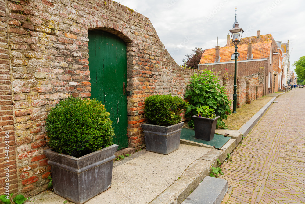 scenic street view in the historic town Veere, Netherlands