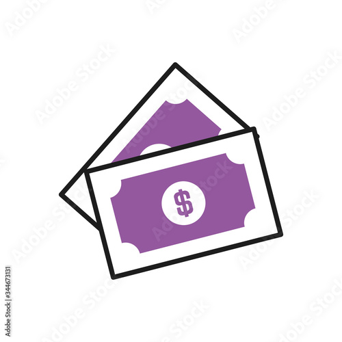 money bills icon, half line half color style