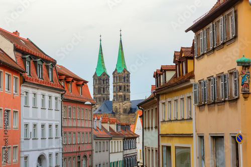 old buildings and the Bamberg Cathedral in the background  in Bamberg  Germany