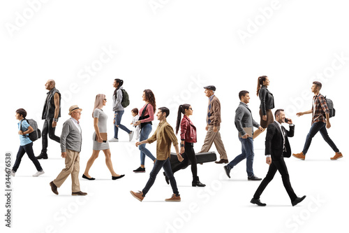 People walking in different directions photo
