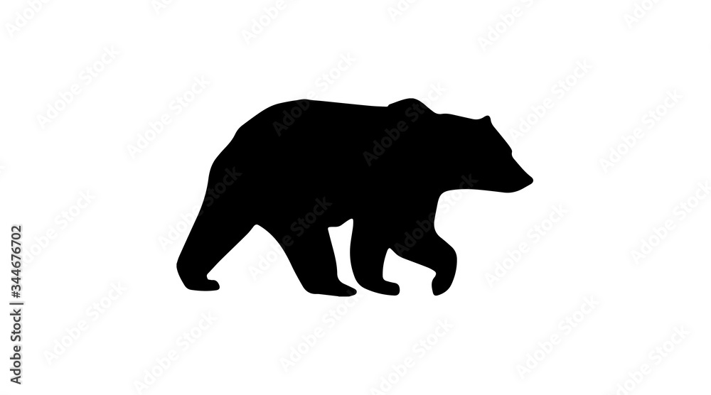 Fototapeta premium Walking Bear Silhouette White Background