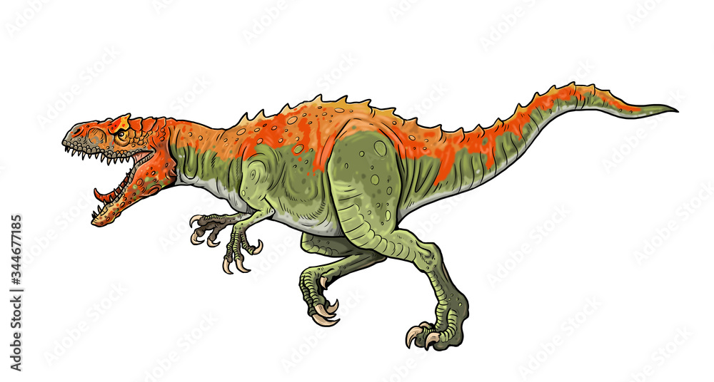 Carnivorous dinosaur - Allosaurus. Dino isolated drawing. Carnivorous dinosaur - Allosaurus. Dino isolated drawing.