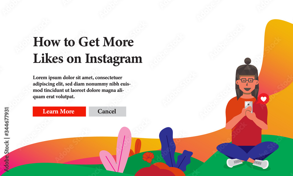Fototapeta premium How to get more likes social media banner with flat illustration for advertising and promotional