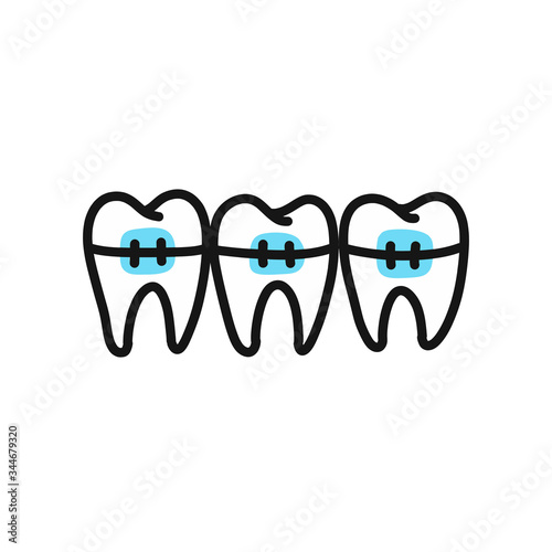dental braces doodle icon, vector illustration