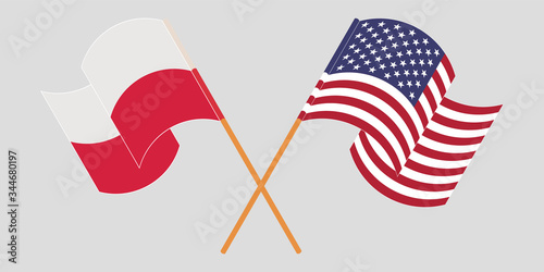 Crossed and waving flags of Poland and the USA