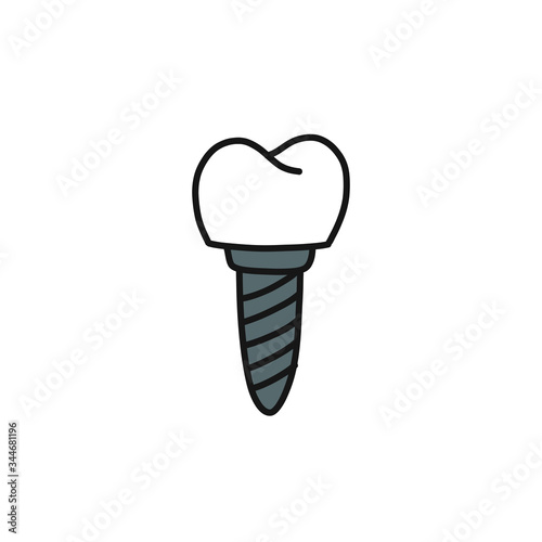 dental implant doodle icon, vector illustration