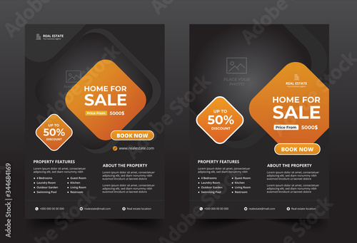 Black real estate broker flyer and poster templates. Flyer concept.Brochure template design. Concept of architecture design.