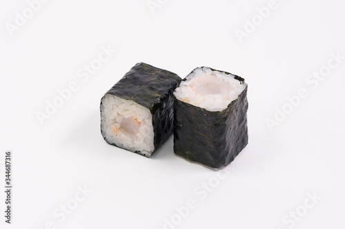 Tekkamaki rolls with rise on white background. Traditional Japan food