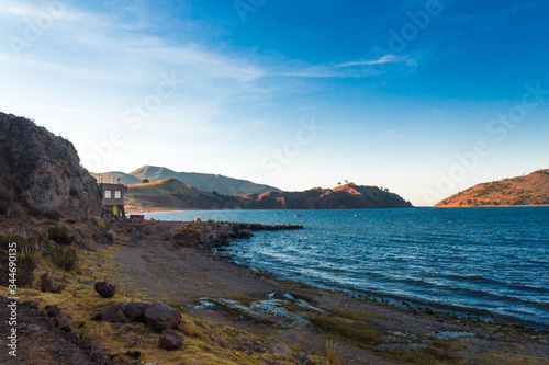 sunset on the coast of Titicaca Lake Island Amantany Per  