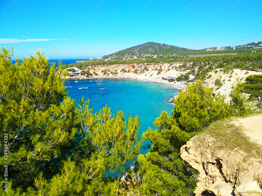top view from cala d'hort in a beautiful ibiza beach