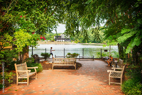 Fototapeta Naklejka Na Ścianę i Meble -  NEW HOPE, PENNSYLVANIA, USA - AUGUST 15, 2019: City park at summer time in New Hope.