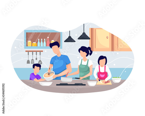 Vector illustration Family cooking together
