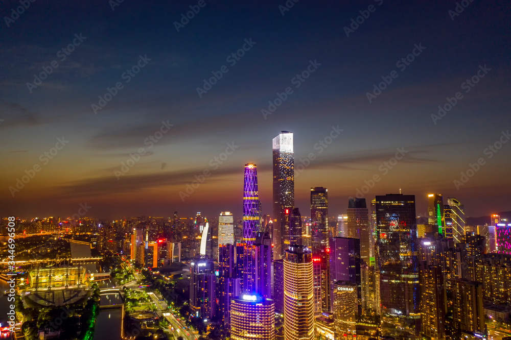 Fototapeta premium CBD city scenery in the evening of Guangzhou, China