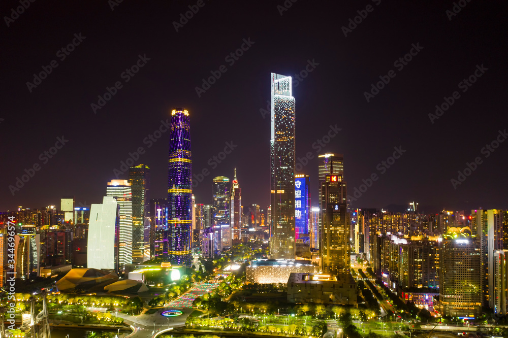 Night view of Guangzhou, China CBD City Scenery