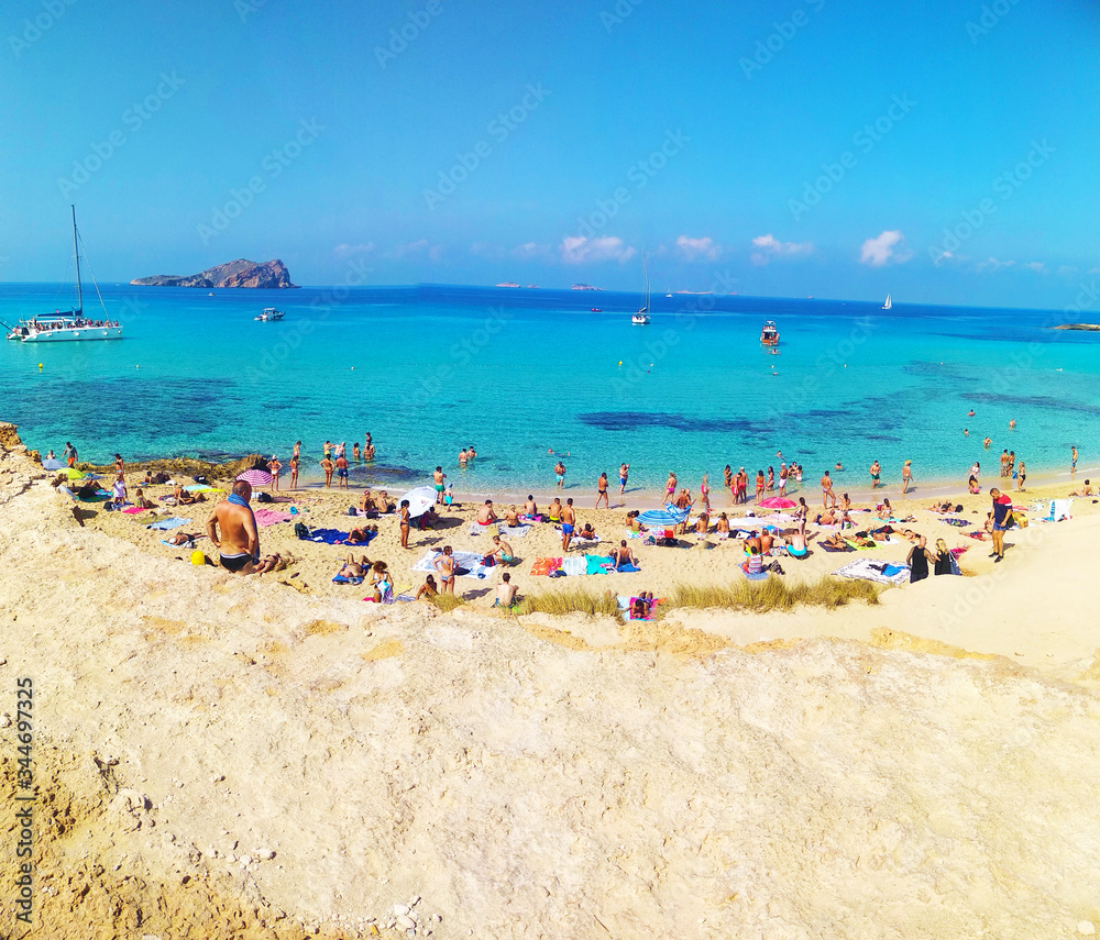 panorama of the maritime beach of Cala Comte in Ibiza