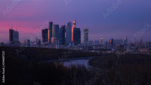 Moscow City Business District in evening - Establisher TimeLapse 4K