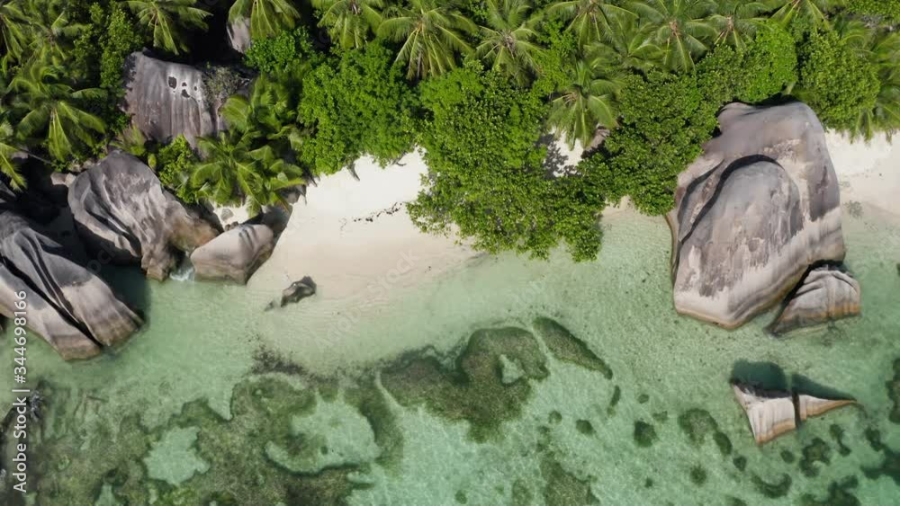 Aerial view of beach Anse Source d'Argent, La Digue, Seychelles