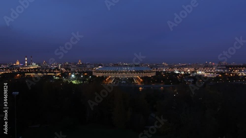 Luzhniki Stadium in Moscow Skyline in evening  - Establisher TimeLapse 4K