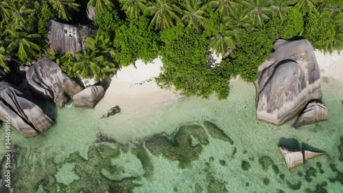 Aerial view of beach Anse Source d'Argent, La Digue, Seychelles photo