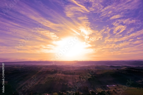 Panoramic view of colored sky. Great landscape.