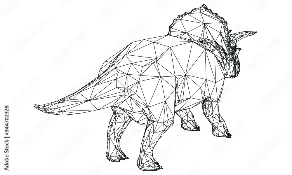 Obraz premium Triceratops big dangerous dinosaur. Polygonal lines illustration.