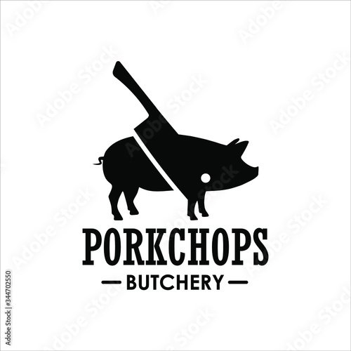 butchery logo pork chop and cut vector food industry graphic design emblem template idea