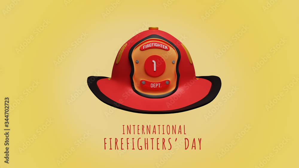 Internation3d, background, badge, banner, card, cartoon, collection, day, department, emergency, extinguisher, fighter, fire, firefighter, fireman, flame, helmet, hoseal Fire Fighter Day May 3d render