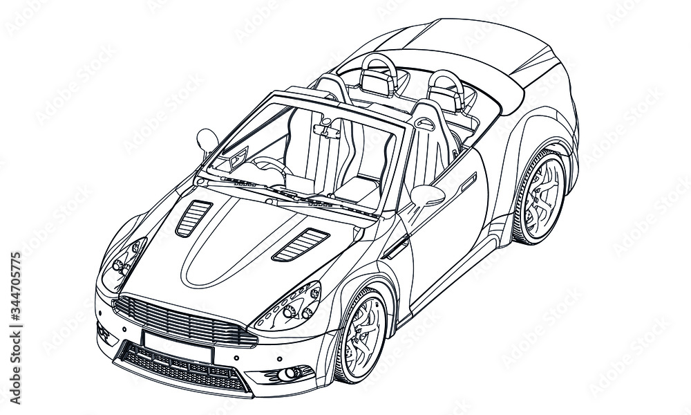 Fototapeta premium Sport car in outline. Sport vehicle template vector isolated on white.