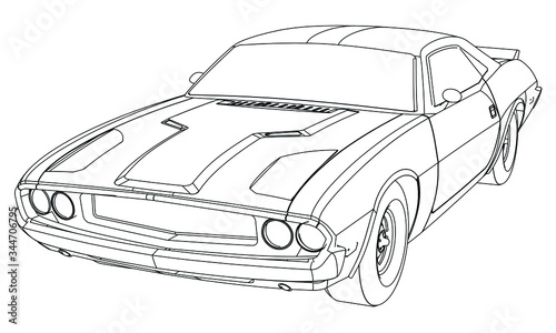 Sport car in outline. Sport vehicle template vector isolated on white.