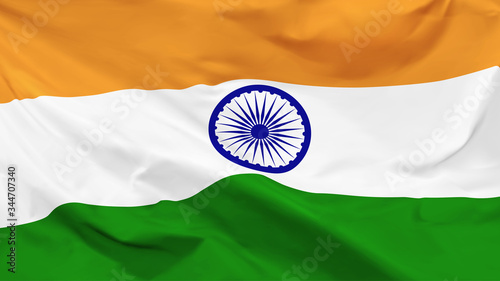 Fragment of a waving flag of the Republic of India in the form of background, aspect ratio with a width of 16 and height of 9, vector