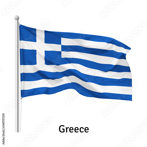 Flag of the Greece in the wind on flagpole, isolated on white background, vector