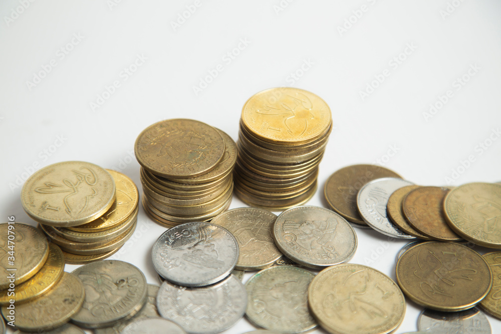 Pile of Coins Stacked - Coins Isolated from White Background - Coins from Guatemala Pile of Coins Stacked - Coins Isolated from White Background - Coins from Guatemala