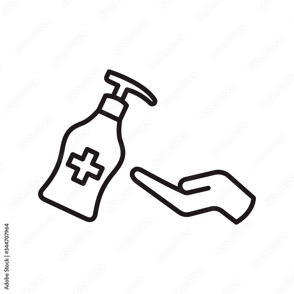 Hand sanitizer icon in trendy outline style design. Isolated on white background. Vector graphic illustration. Suitable for website design, logo, app, template, and ui. Editable vector stroke. EPS 10. Hand sanitizer icon in trendy outline style design. Isolated on white background. Vector graphic illustration. Suitable for website design, logo, app, template, and ui. Editable vector stroke. EPS 10.