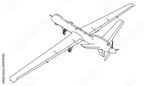 Drone outline vector. Military vehicle template vector isolated on white.