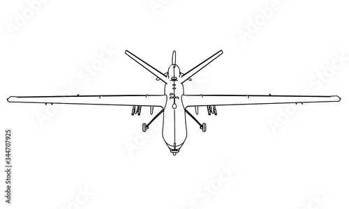 Drone outline vector. Military vehicle template vector isolated on white.