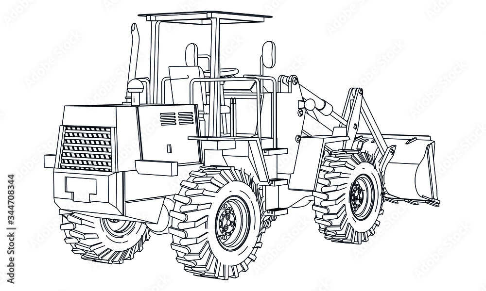Wheel Loader outline vector. Special machines for the building work.