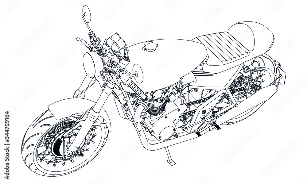 Motorcycle outline vector illustration for coloring book