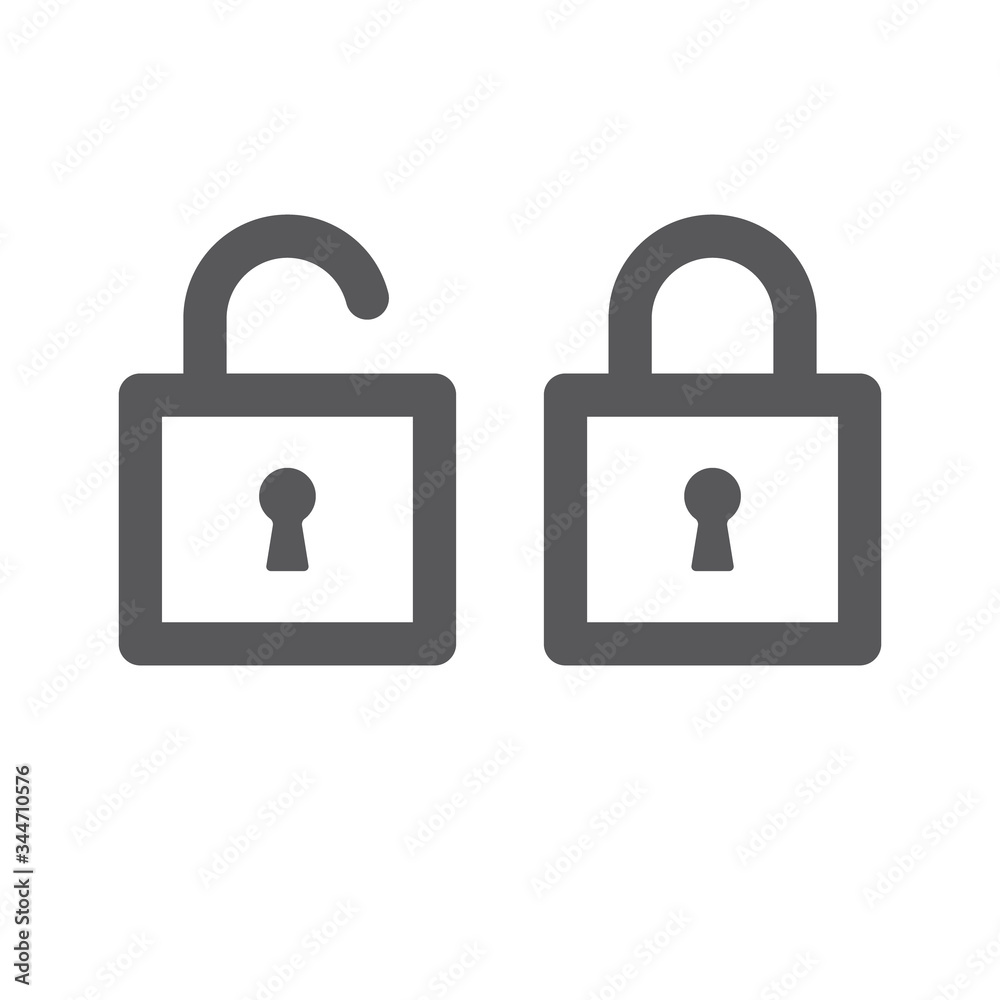 Lock open and closed icons. Symbol of securty and safety, keyhole and padlock linear pictograms. Lock open and closed icons. Symbol of securty and safety, keyhole and padlock linear pictograms.