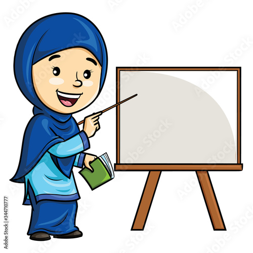 Cartoon of woman teacher in hijab.