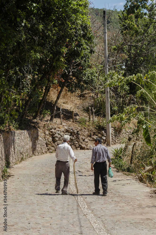 Fototapeta premium Dos viejos recorriendo los caminos de su pueblo