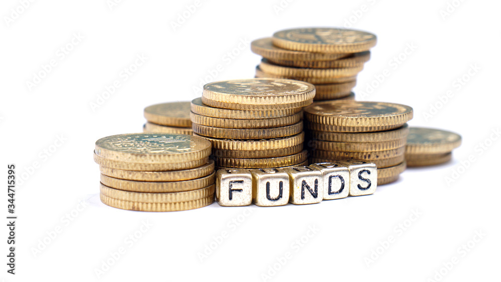 coins with FUNDS concept word on white background coins with FUNDS concept word on white background