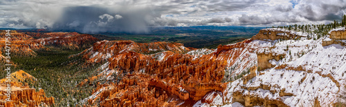 View of a storm passing through the famous Bryce Canyon National Park from Inspiration Point. 